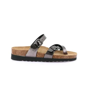 Grunland Sandali Infradito Donna Plantare Sughero Doppia Fibbia Antracite