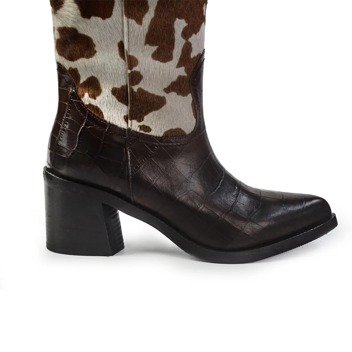 Gianni Crasto Stivale Camperos Tubolare Donna in Pelle Cocco Marrone e Cavallino Animalier - immagine 4