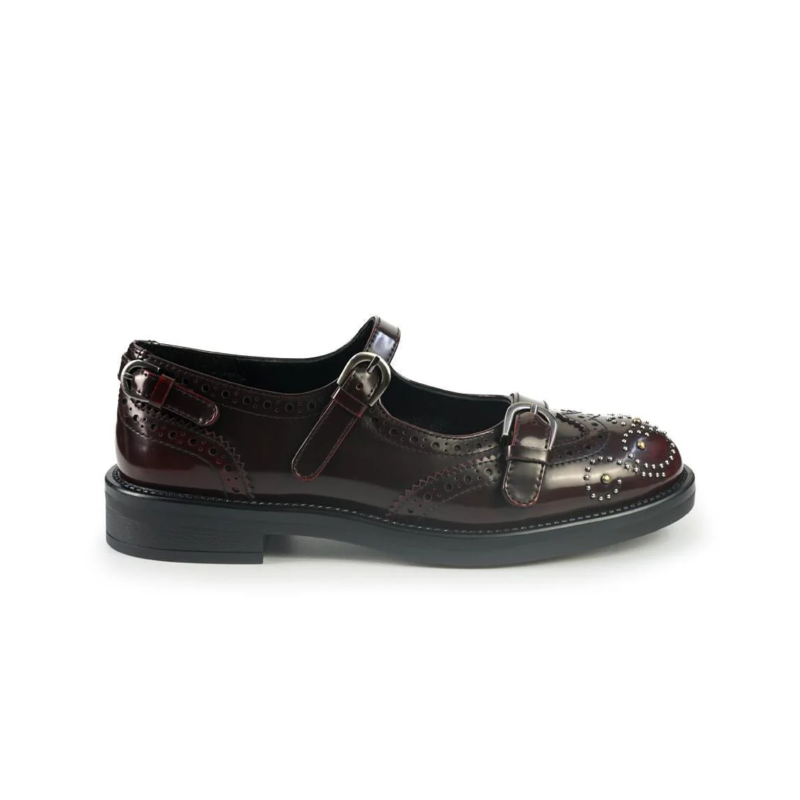 Ballerine Bruno Premi con Cinturini Monogramma e Borchie in Pelle Cherry - immagine 2