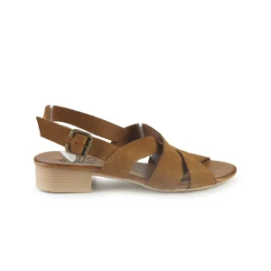 Bueno Sandali Donna con Tacco Basso in Camoscio Cuoio