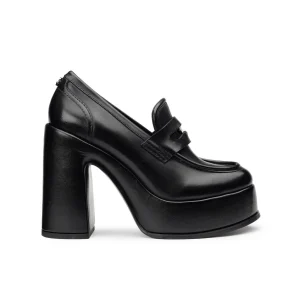 Mocassini Cult Donna con Tacco e Plateau in Pelle Nero
