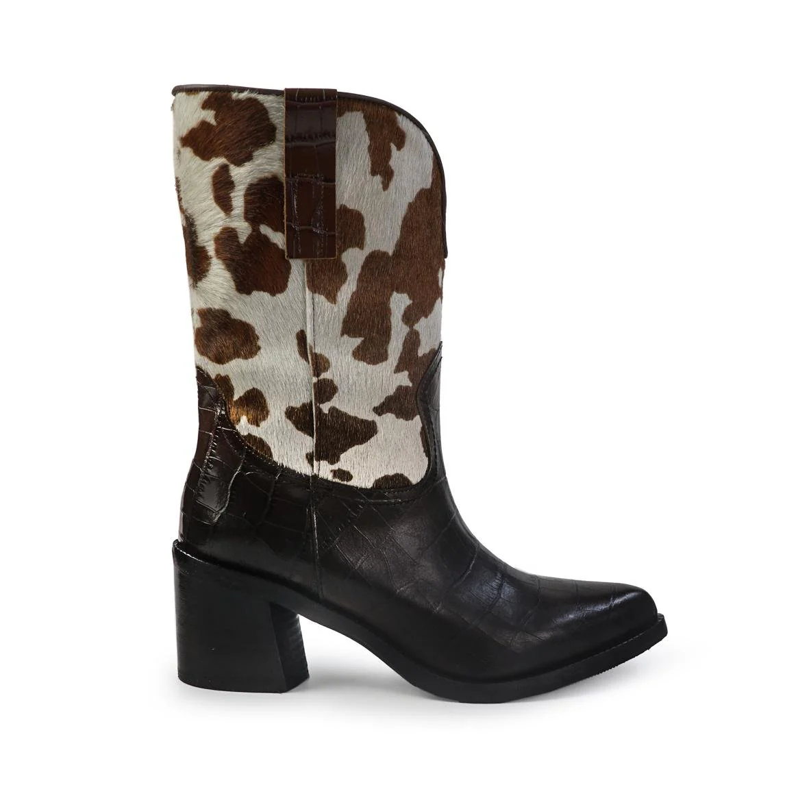 Gianni Crasto Stivale Camperos Tubolare Donna in Pelle Cocco Marrone e Cavallino Animalier