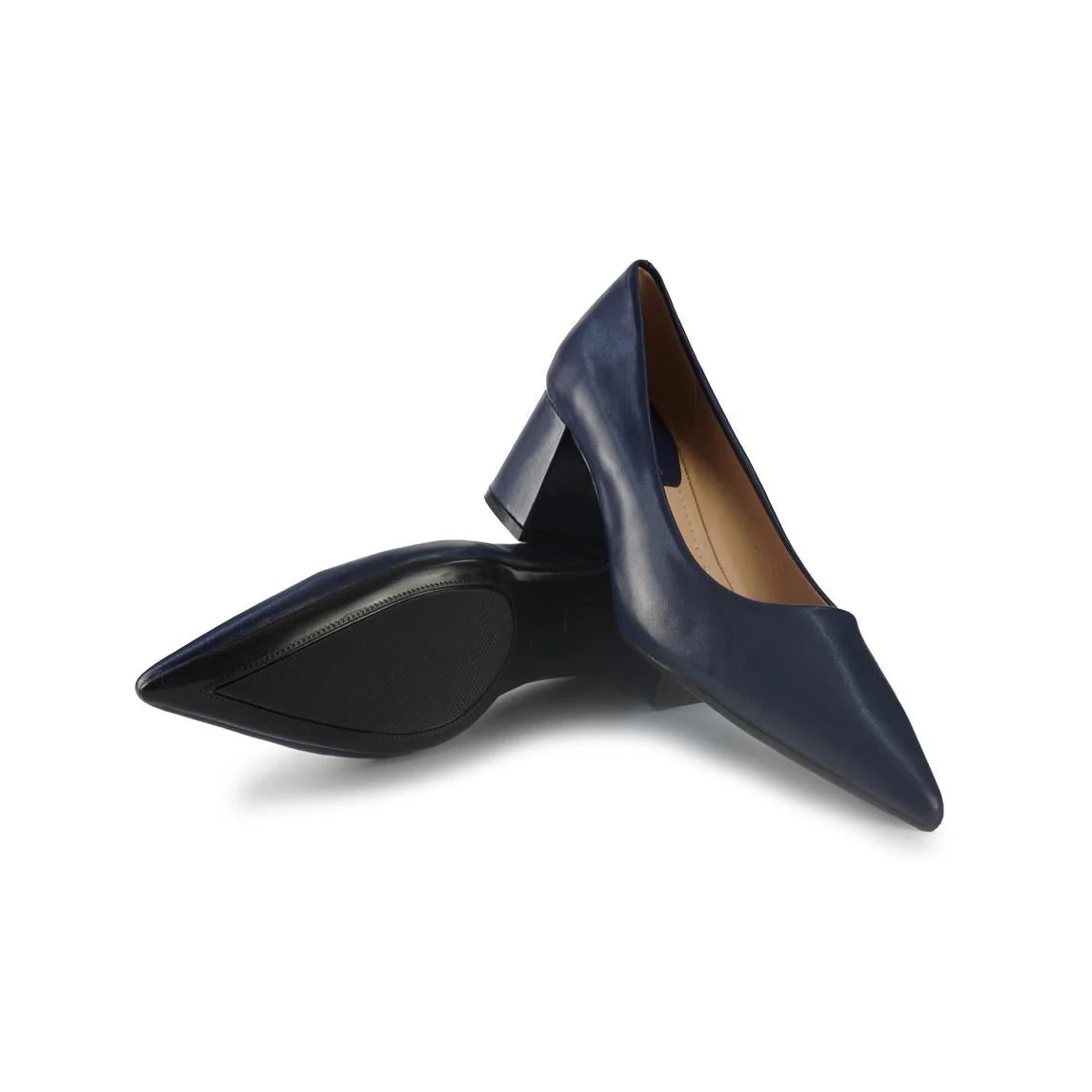 Francesco Milano Decollete in Pelle Blu Tacco Largo - immagine 3