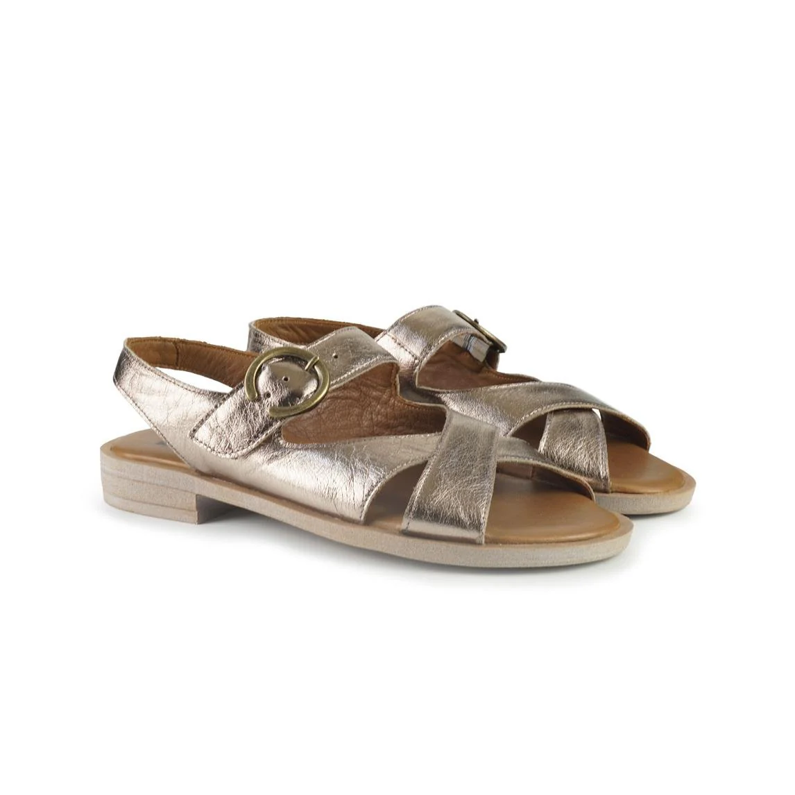 Bueno Sandali Donna con Tacco Basso in Pelle Bronzo - immagine 3