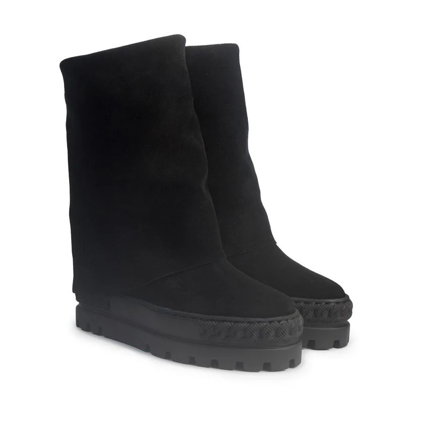 Tsakiris Mallas Stivali Donna Double Face con Risvolto e Zeppa in Camoscio Nero - immagine 3