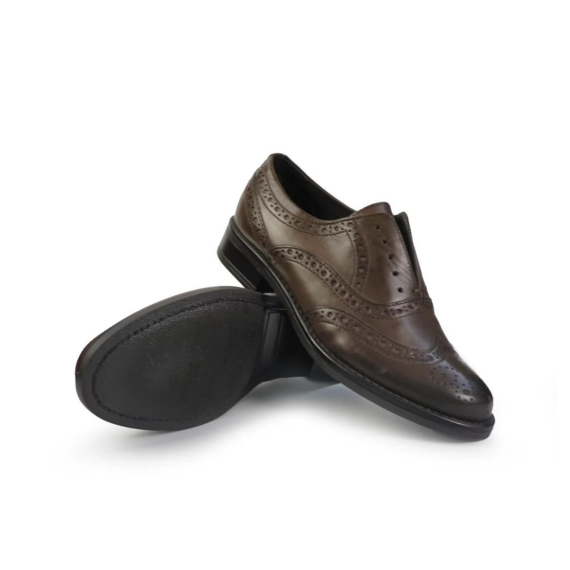 Vueva Mocassino Francesina Donna con Impuntura in Pelle Marrone - immagine 4