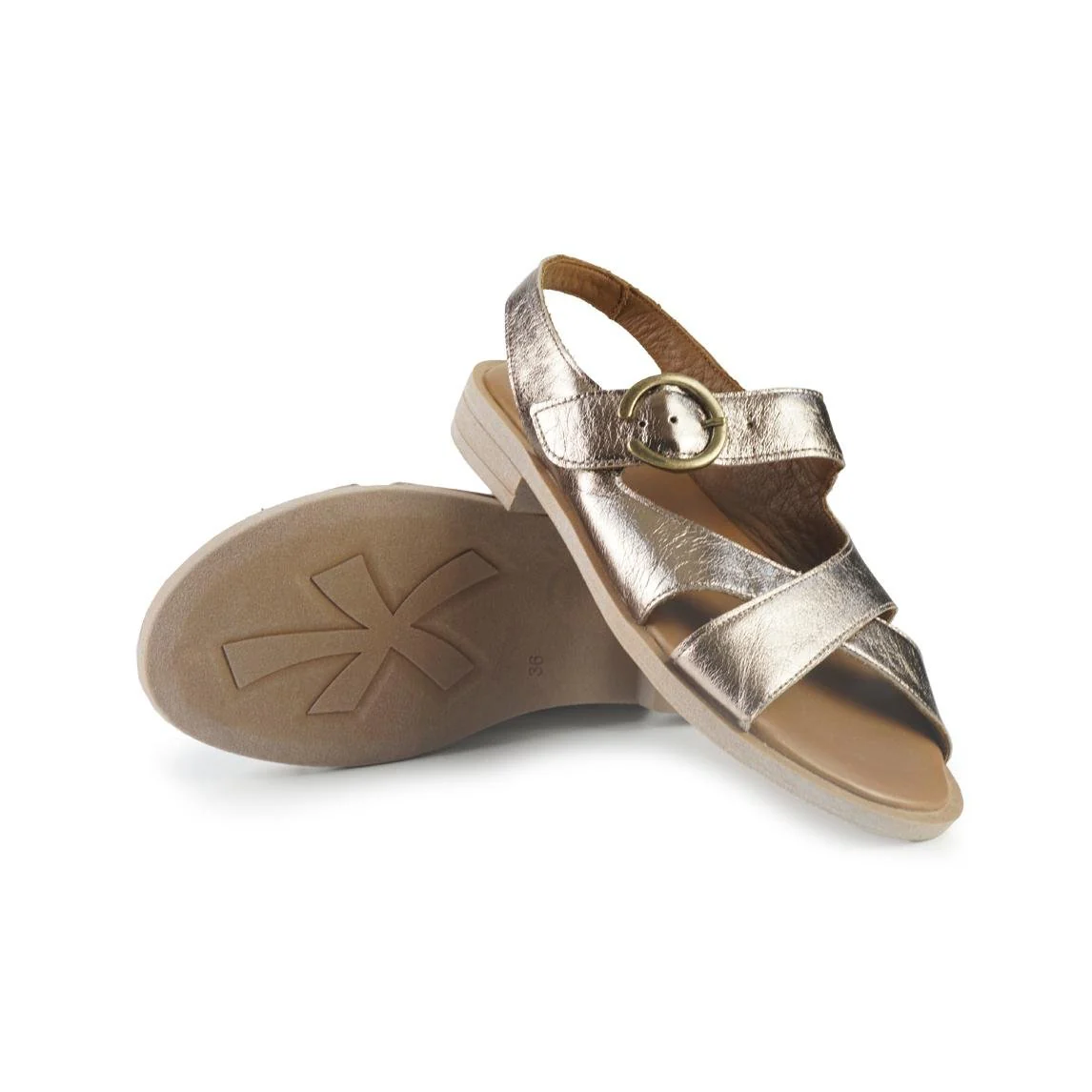 Bueno Sandali Donna con Tacco Basso in Pelle Bronzo - immagine 4