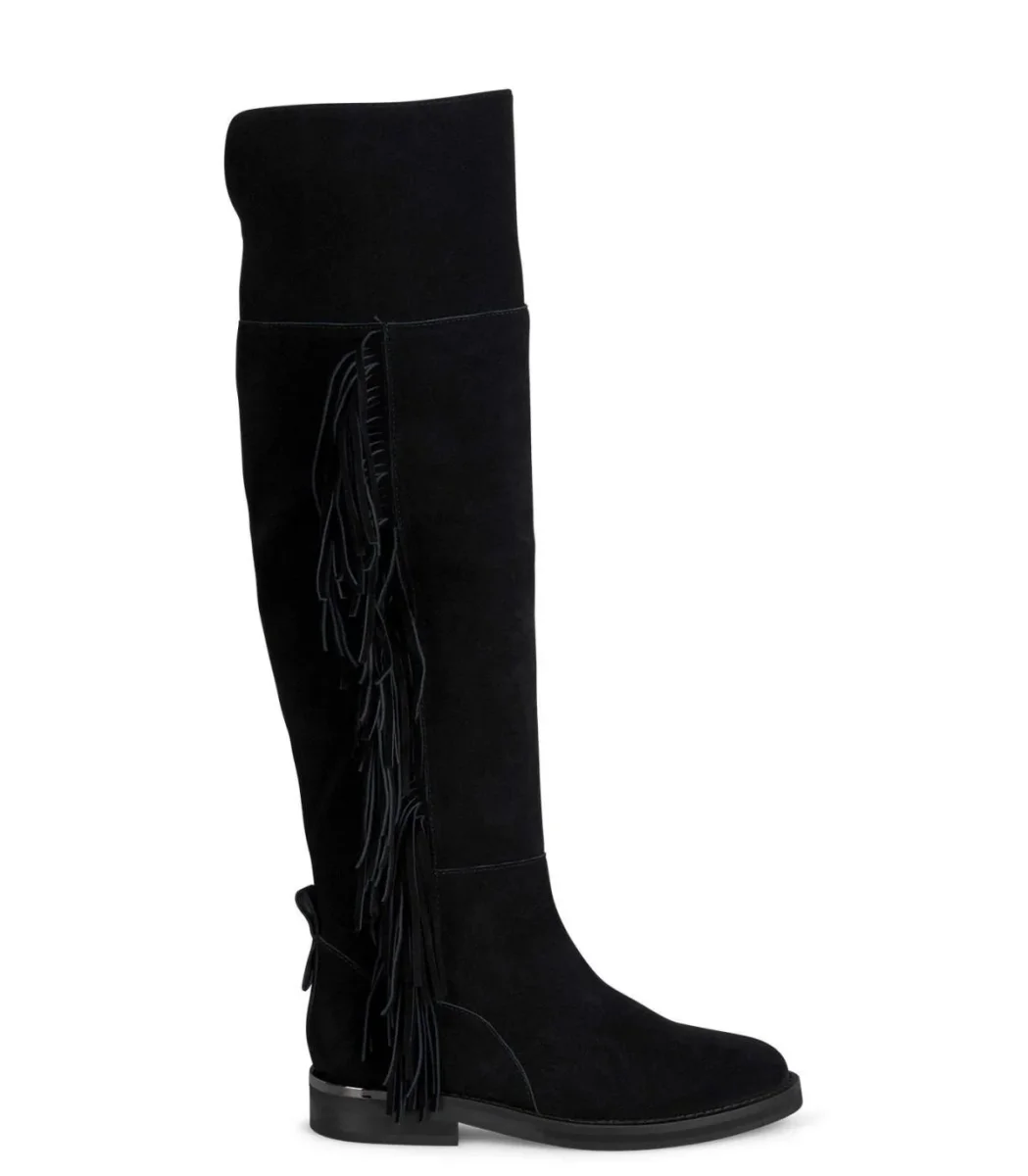 Stivali al Ginocchio con Frange Camoscio Nero