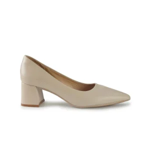 Francesco Milano Decollete in Pelle Beige Tacco Largo