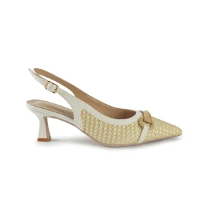 Francesco Milano Chanel Slingback con Tacco in Pelle e Raffia Bianco