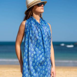 Foulard in Cotone Stampato Fantasia Blu