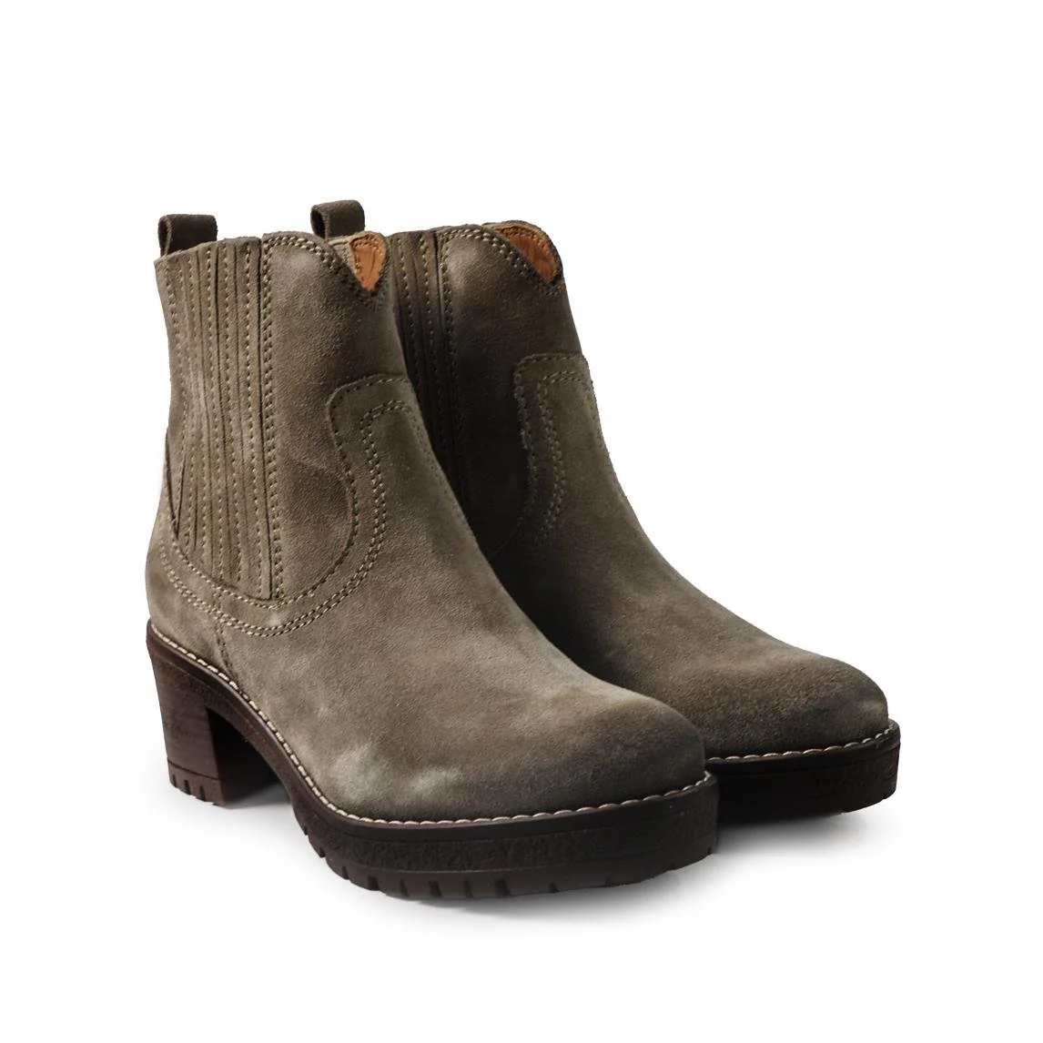 Vueva Stivaletti Chelsea Donna con Tacco in Camoscio Taupe - immagine 3