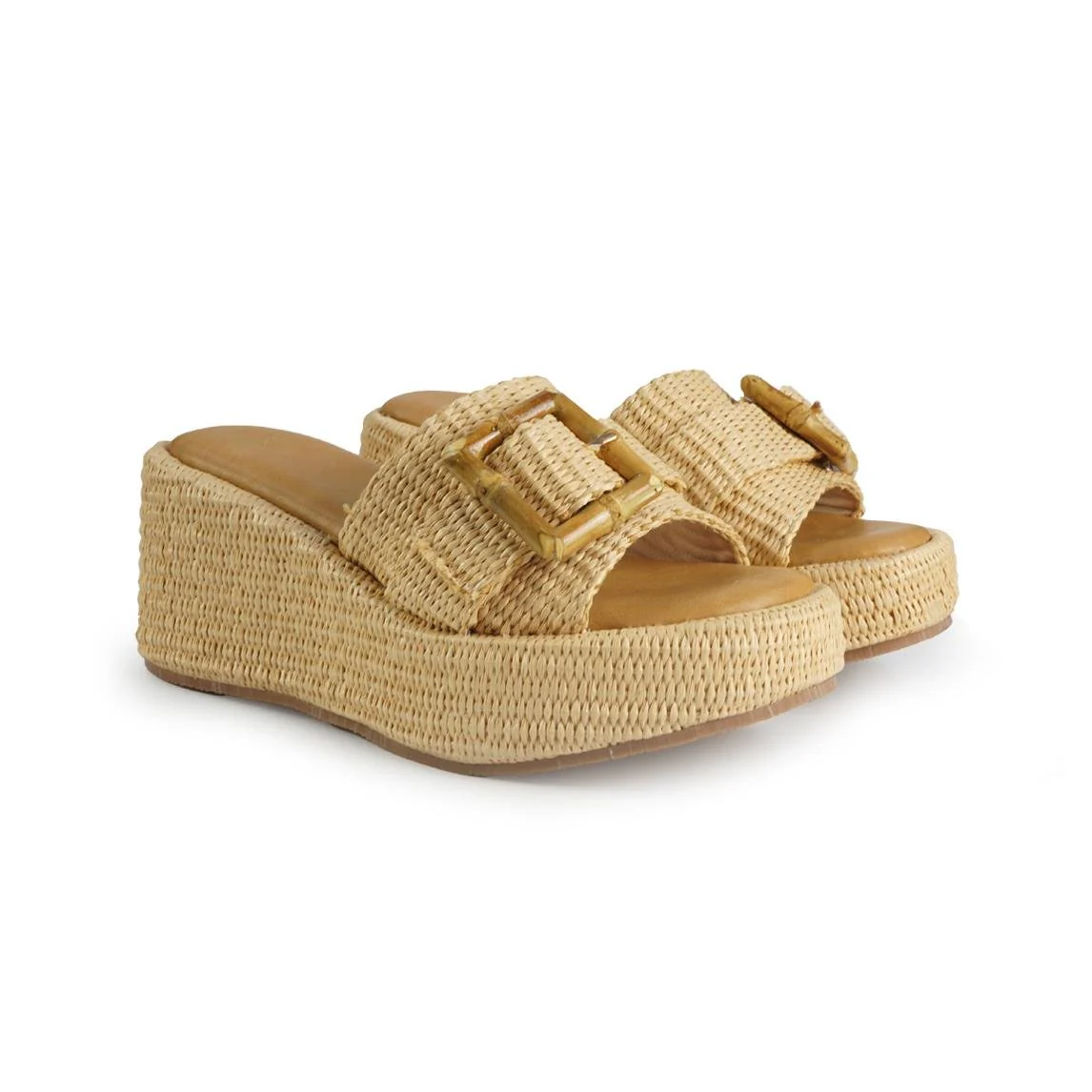 Exe Sandali Donna con Zeppa in Tessuto Beige - immagine 4