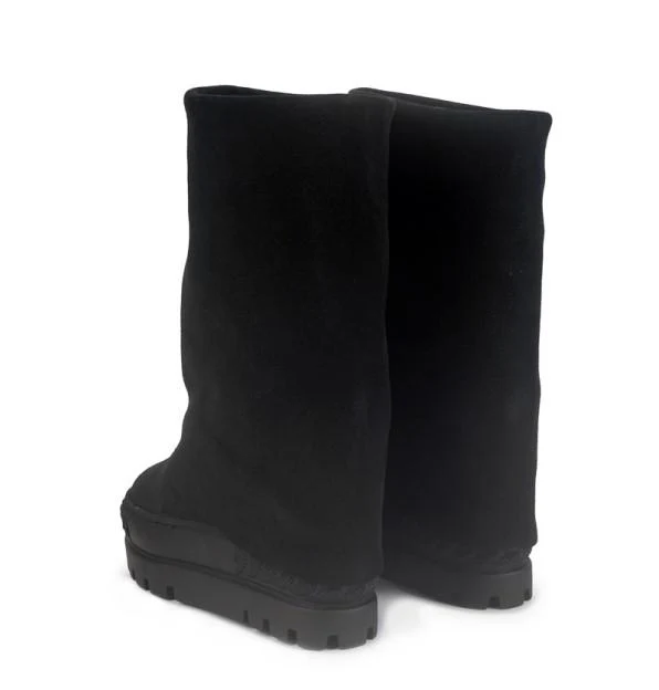 Tsakiris Mallas Stivali Donna Double Face con Risvolto e Zeppa in Camoscio Nero - immagine 4