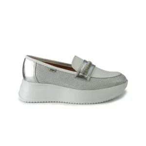 Callaghan Mocassini Donna in Pelle e Tessuto Argento