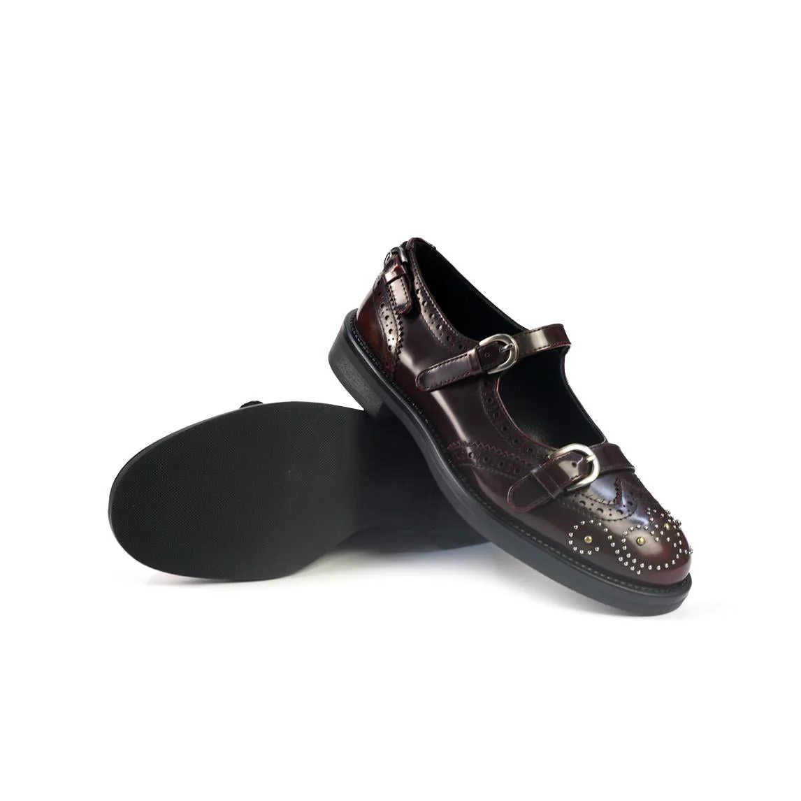 Ballerine Bruno Premi con Cinturini Monogramma e Borchie in Pelle Cherry - immagine 3