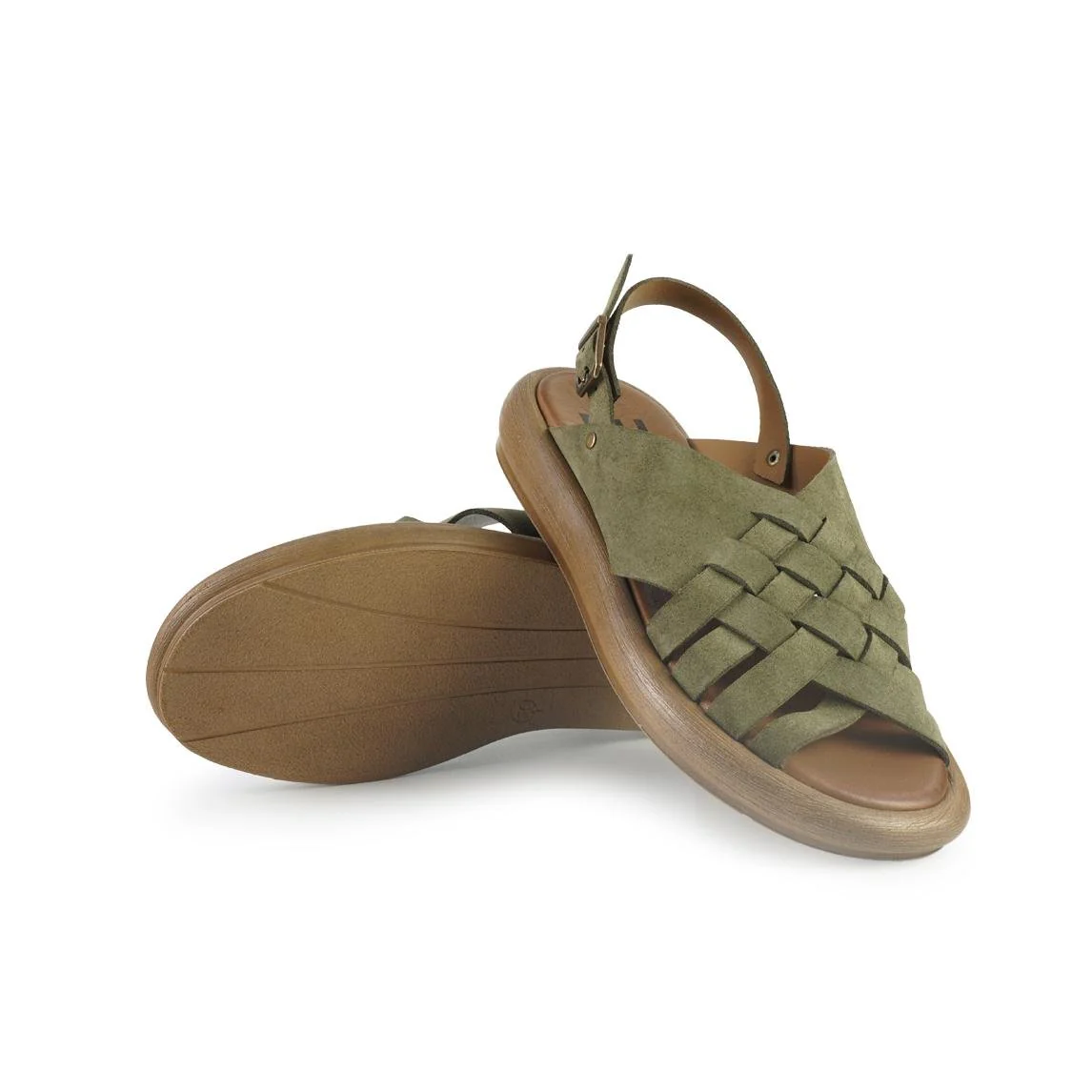 Bueno Sandali Donna Basso in Camoscio Verde - immagine 3