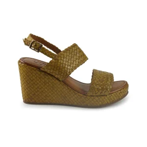 Vueva Sandali Zeppa Alta Donna in Pelle Intrecciata Giallo