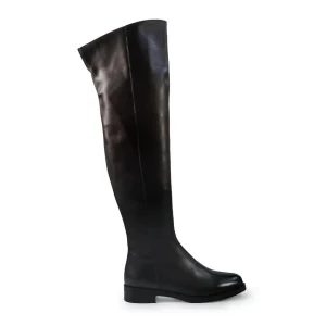 Gianni Crasto Stivale Donna in Pelle Marrone con Tacco Basso e Gambale Alto Sopra il Ginocchio