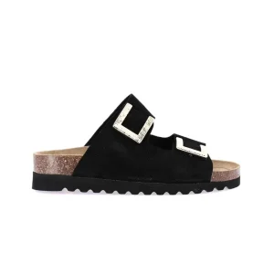 Grunland Sandali Donna Plantare Sughero Doppia Fibbia in Camoscio Nero