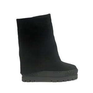 Tsakiris Mallas Stivali Donna Double Face con Risvolto e Zeppa in Camoscio Nero