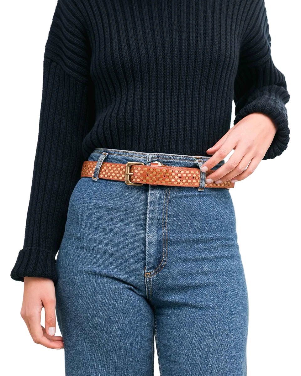 Cinture Donna con Borchie in Pelle Cuoio - immagine 2