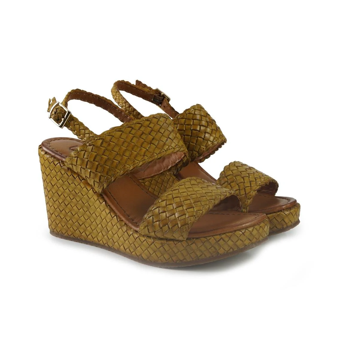 Vueva Sandali Zeppa Alta Donna in Pelle Intrecciata Giallo - immagine 4