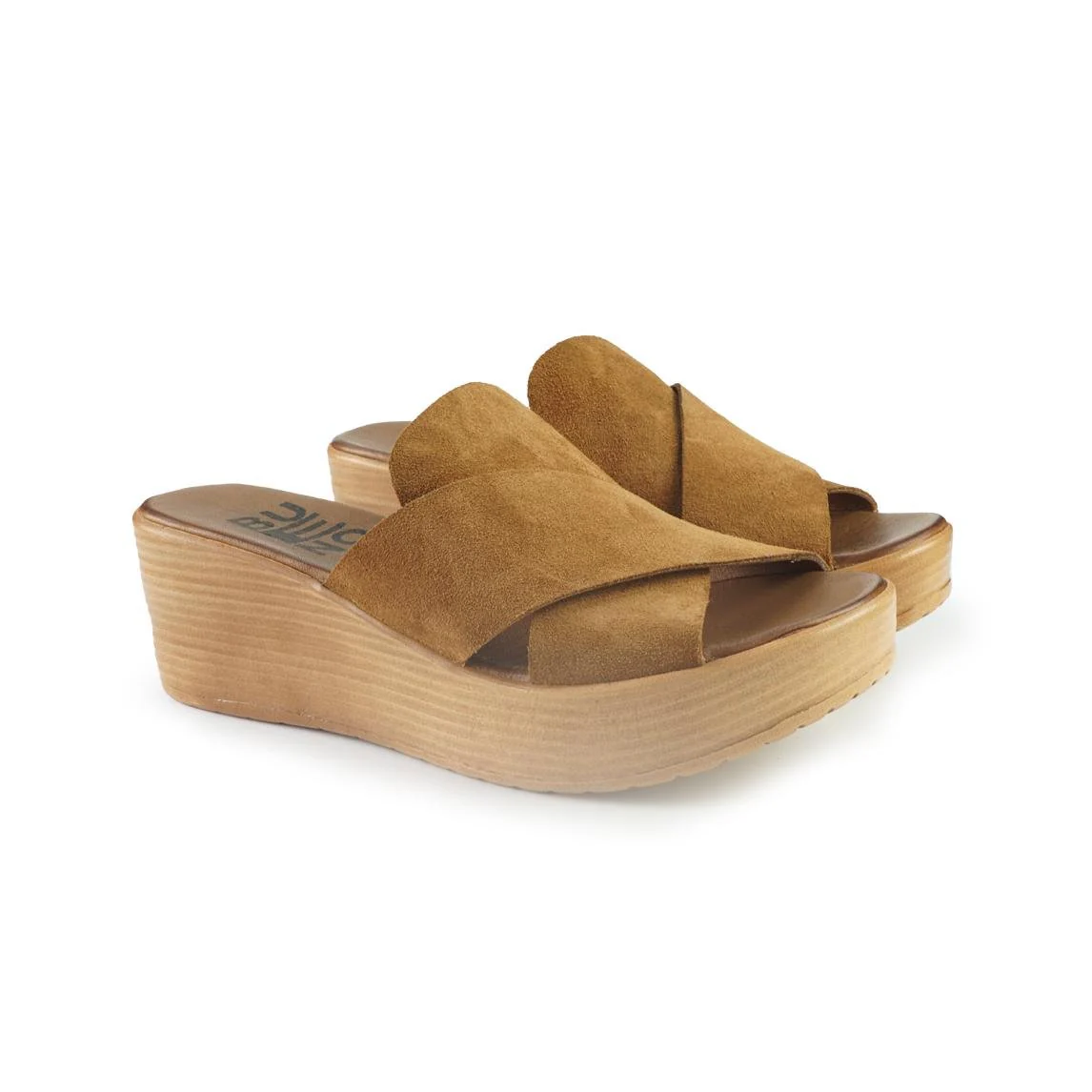 Bueno Sandali Donna con Zeppa in Camoscio Cuoio - immagine 3