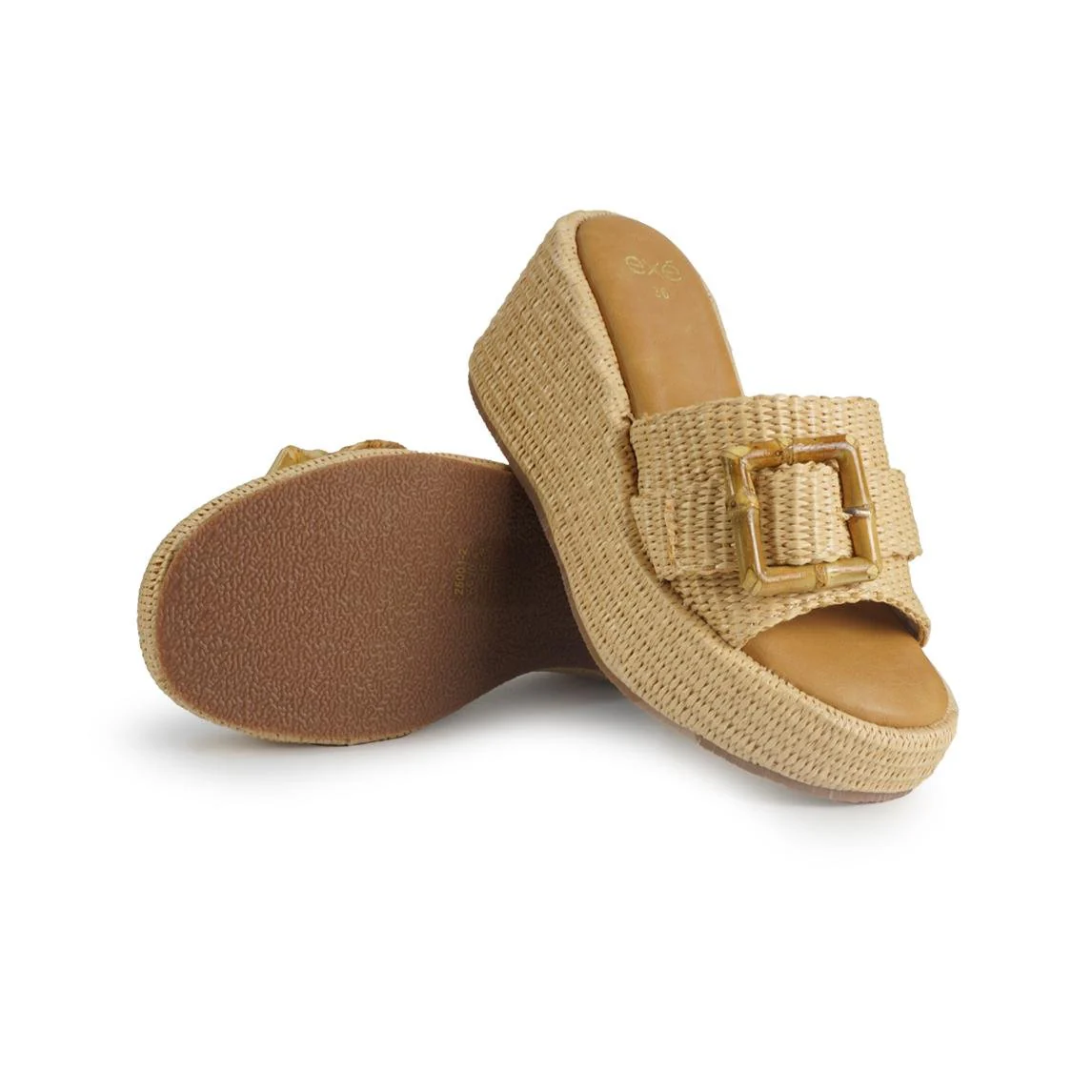 Exe Sandali Donna con Zeppa in Tessuto Beige - immagine 3