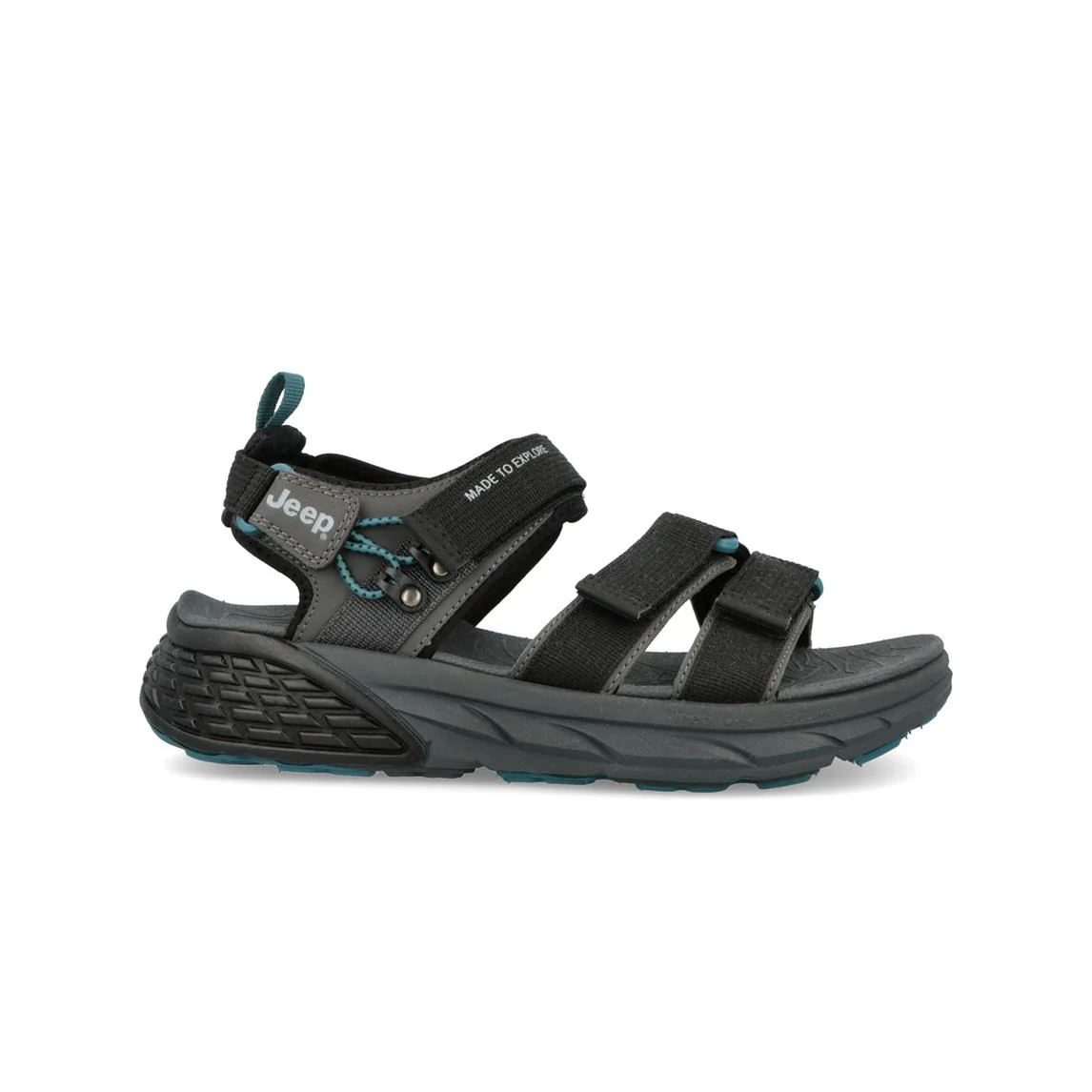 Jeep Sandali Uomo con Doppio Velcro in Tessuto Nero