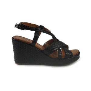 Vueva Sandali Zeppa Alta Donna in Pelle Intrecciata Nero