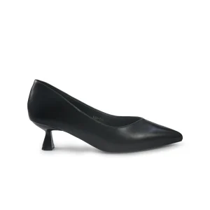 Decollete Donna a Punta Tacco Rocchetto Basso in Pelle Nero