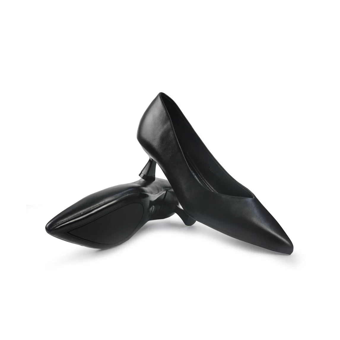 Decollete Donna a Punta Tacco Rocchetto Basso in Pelle Nero - immagine 4