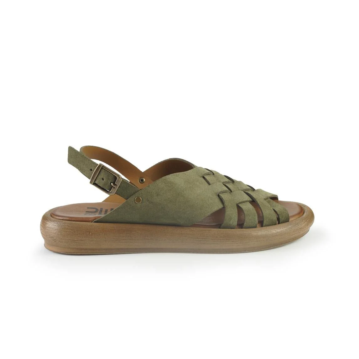 Bueno Sandali Donna Basso in Camoscio Verde