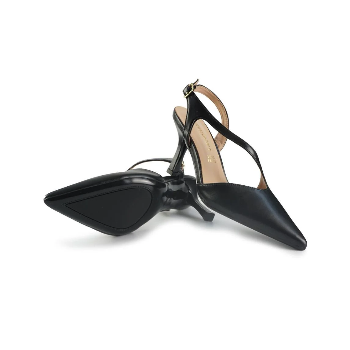 Francesco Milano Decollete in Pelle Nero con Cinturino alla Caviglia - immagine 3