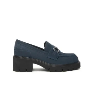 Nero Giardini Mocassini Donna con Tacco e Morsetto in Camoscio Blu