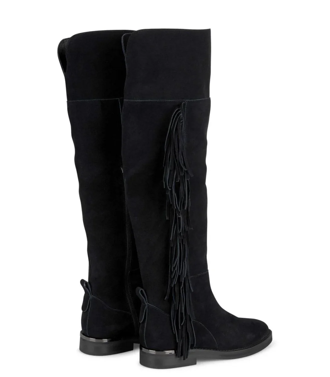 Stivali al Ginocchio con Frange Camoscio Nero - immagine 4