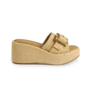 Exe Sandali Donna con Zeppa in Tessuto Beige