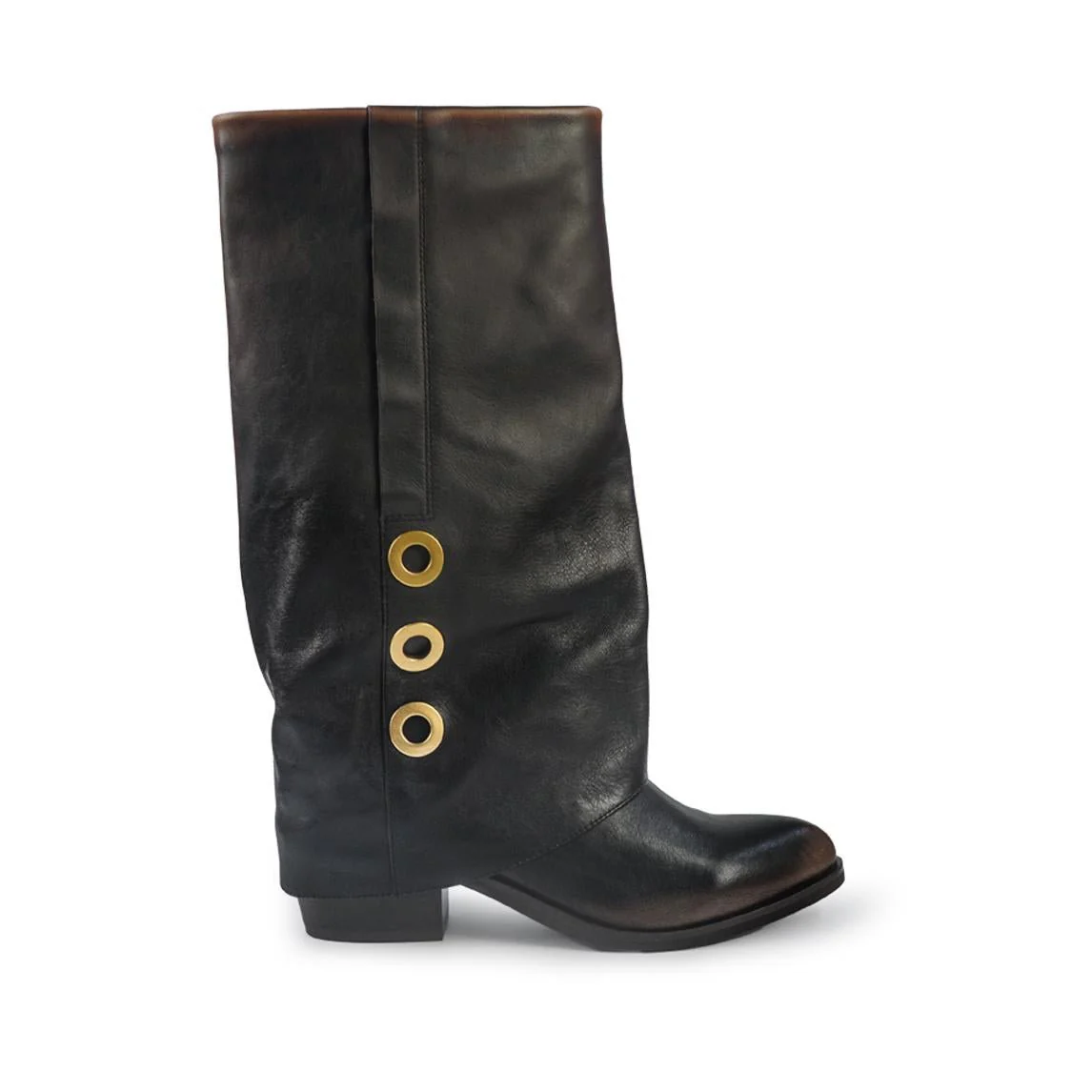 Stivali con Risvolto Bruno Premi Tacco Tex in Pelle Nero Cuoio - immagine 2