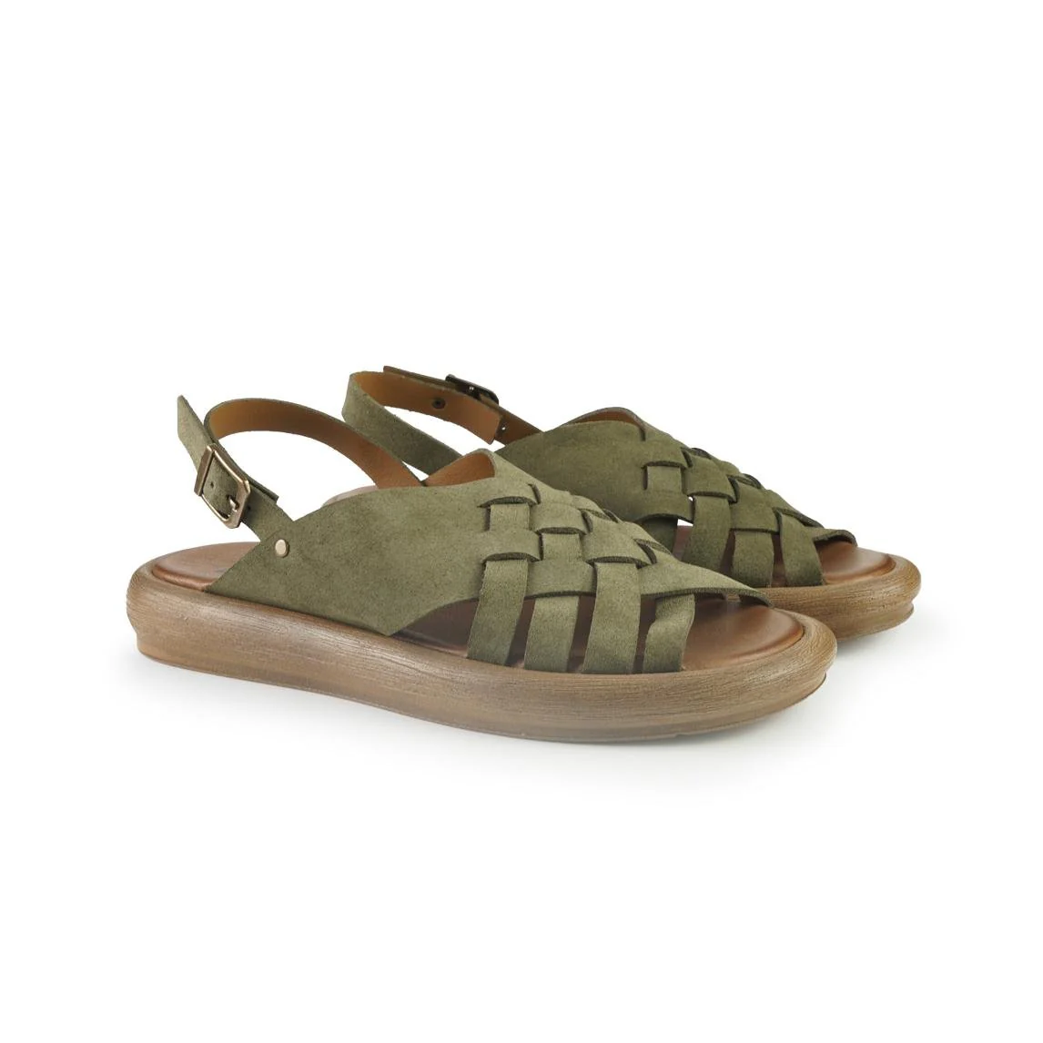 Bueno Sandali Donna Basso in Camoscio Verde - immagine 4