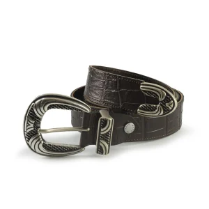 Spatarella Cintura Donna in Pelle Cocco Moro e Fibbia Texana