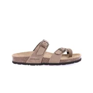 Grunland Sandali Infradito Plantare Sughero in Nabuk Kaki