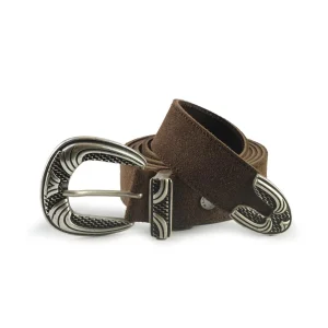 Spatarella Cintura Donna in Camoscio Marrone con Fibbia Texana