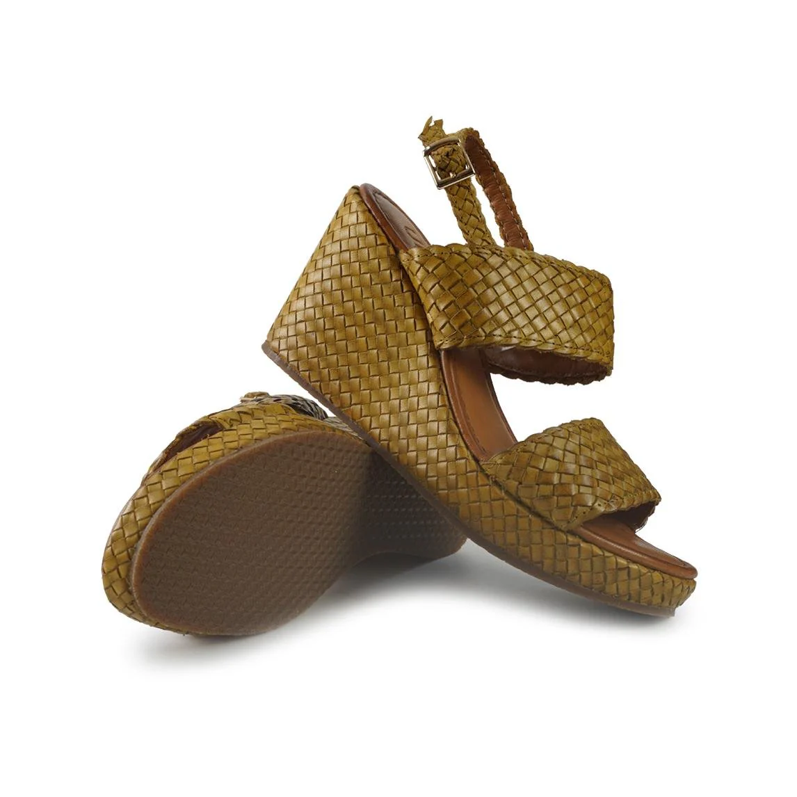 Vueva Sandali Zeppa Alta Donna in Pelle Intrecciata Giallo - immagine 3