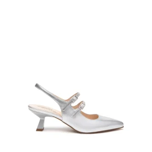 Nero Giardini Chanel a Punta in Pelle Argento Tacco Rocchetto