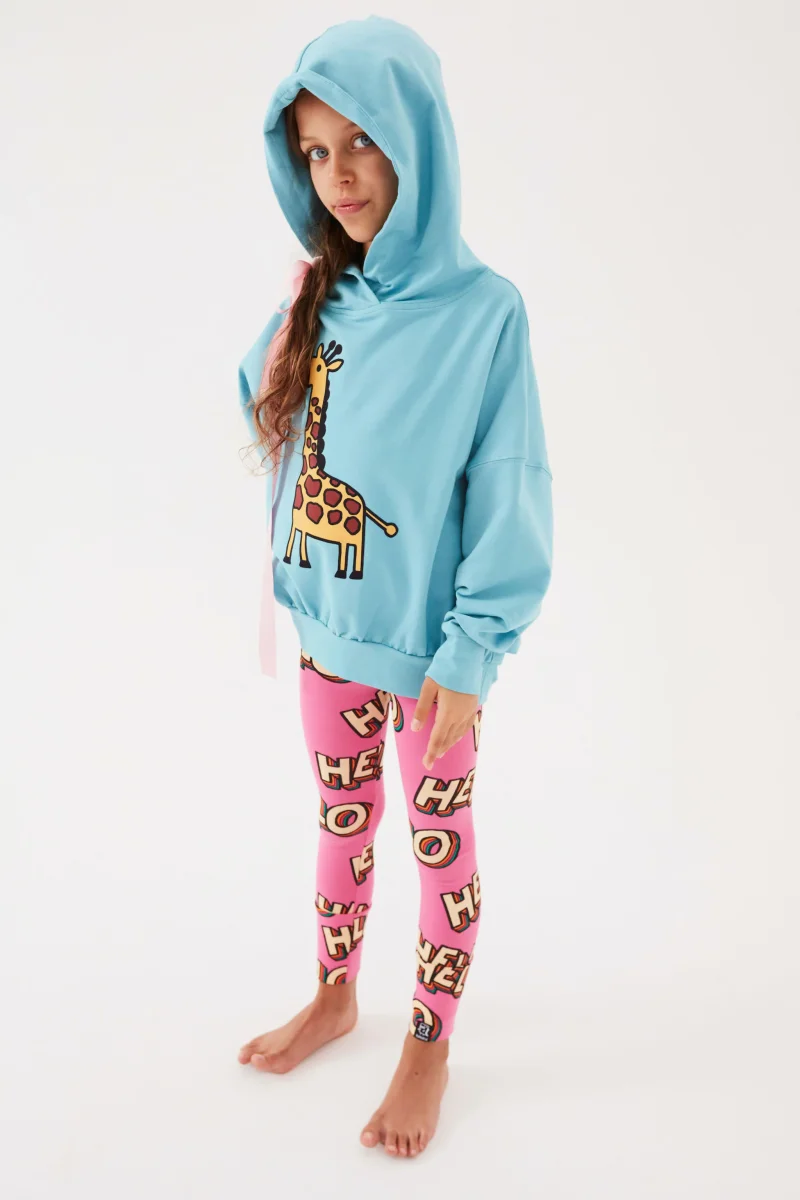 Felpa azzurra con cappuccio e stampa "Giraffe" - immagine 3